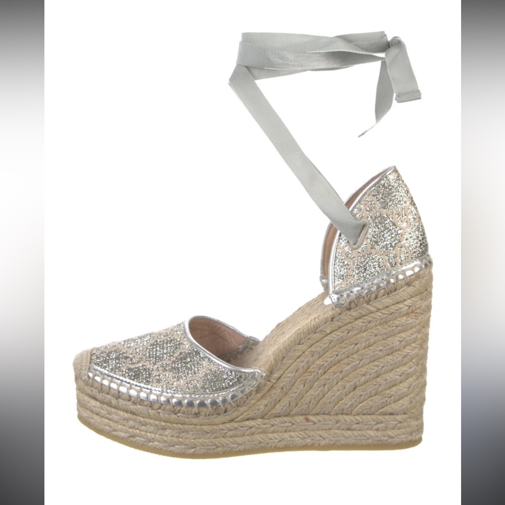 Gucci Metallic Silver Wedge Sandals